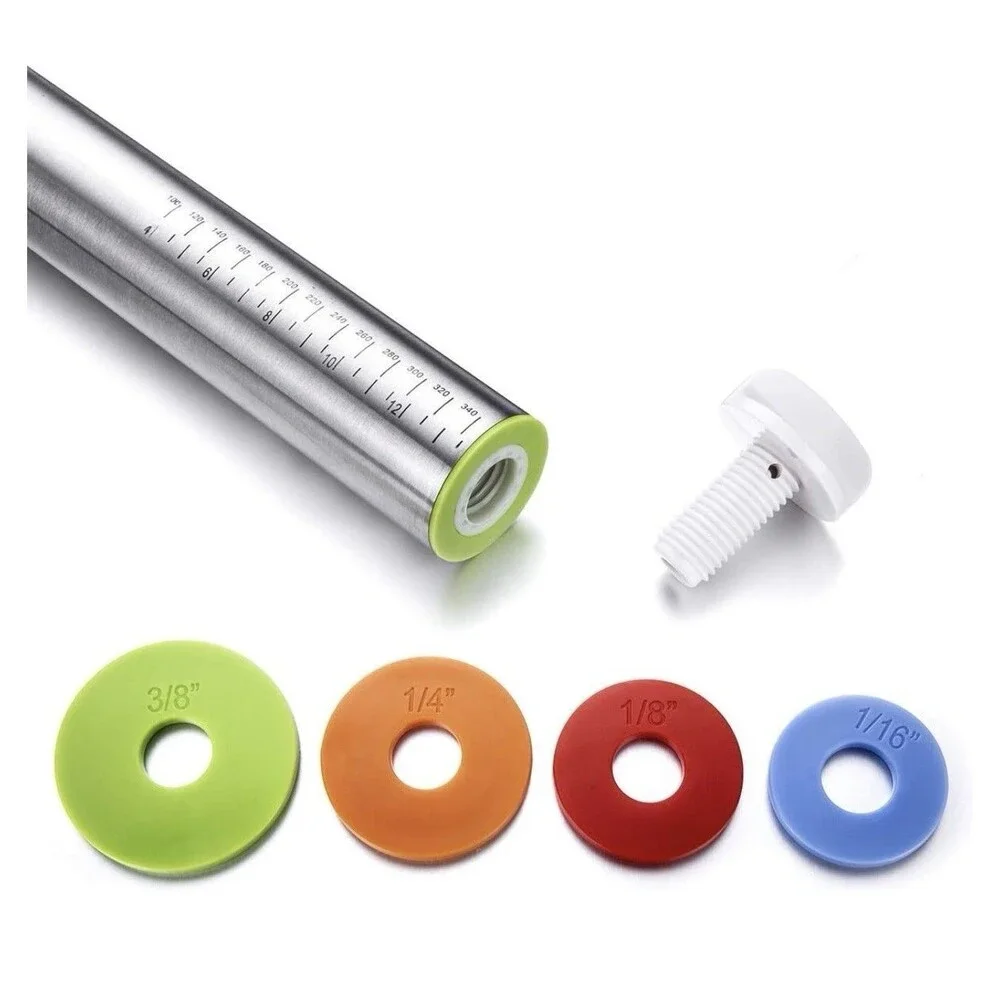 Rolling Pin & Pastry Baking Mat Set Rolling Pins W/ Adjustable Thickness Rings
